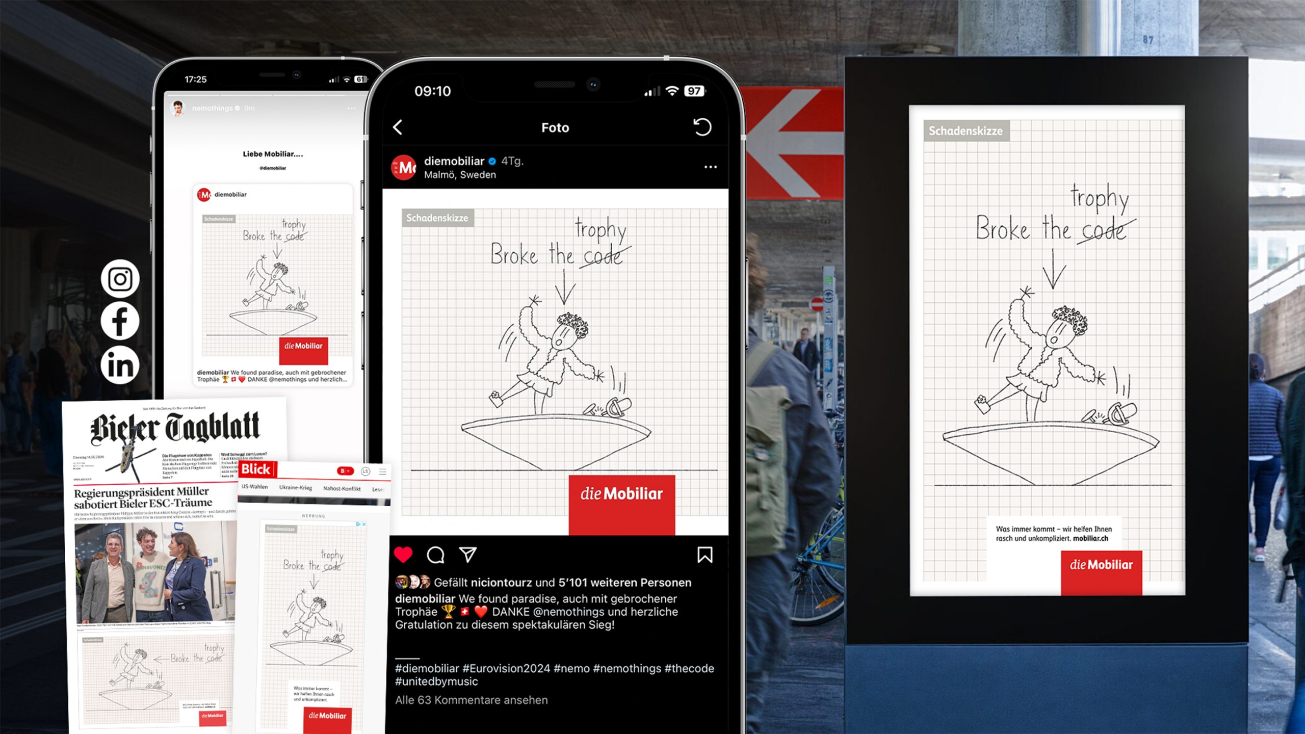 Werbemittel zur Nemo-broke-the-code-Kampagne der Mobiliar. Creative Lead Wolfgang Bark